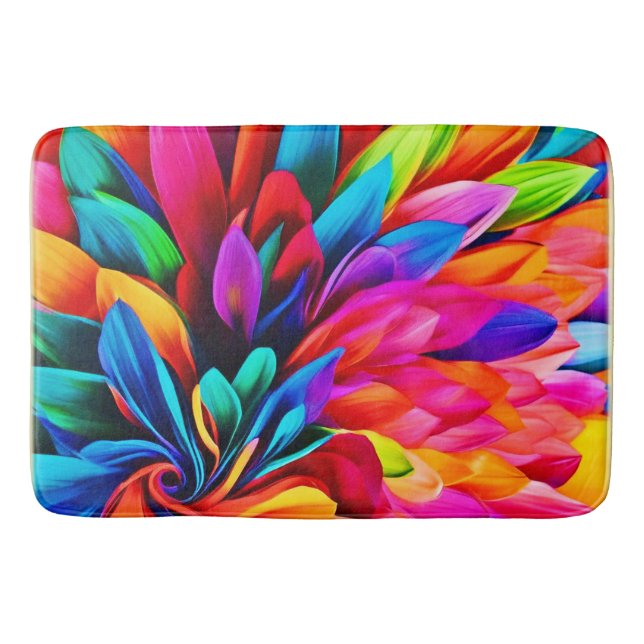 Vibrant Rainbow Flower Abstract Bath Mat (Front)