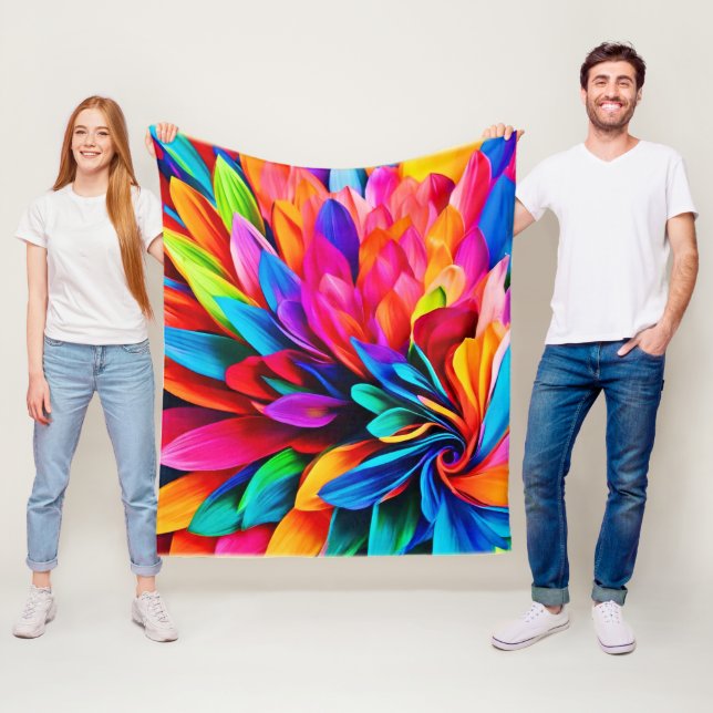 Vibrant Rainbow Flower Abstract Fleece Blanket (In Situ)