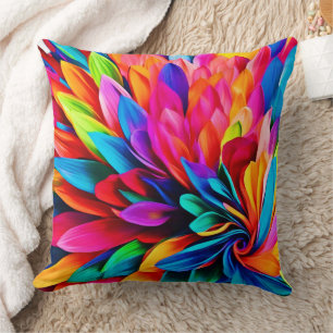Vibrant Rainbow Flower Abstract Throw Pillow