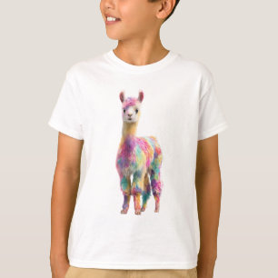 Vibrant Rainbow Fur Fluffy Alpaca Illustration Kid T-Shirt