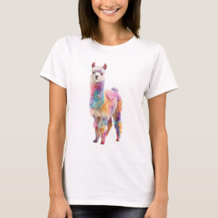 Vibrant Rainbow Furry Alpaca Portrait Women T-Shirt