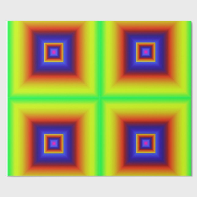 Vibrant Rainbow Geometric Wrapping Paper | 3D Squa (Flat)