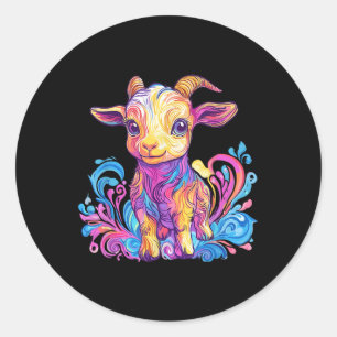 Vibrant Rainbow Goat Illustration Art  Classic Round Sticker