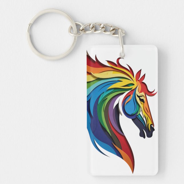 Vibrant Rainbow Horse Silhouette Keychain (Front)