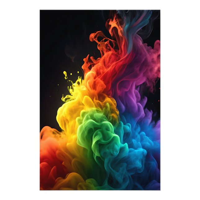 Vibrant rainbow ink-smoke cloud black background photo print (Front)