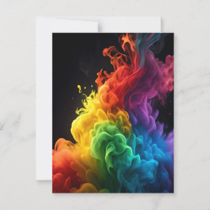 Vibrant rainbow ink-smoke cloud black background postcard