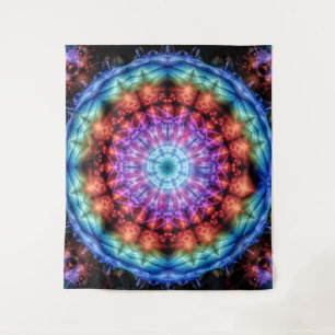 Vibrant Rainbow Kaleidoscope Colourful Mandala  Tapestry