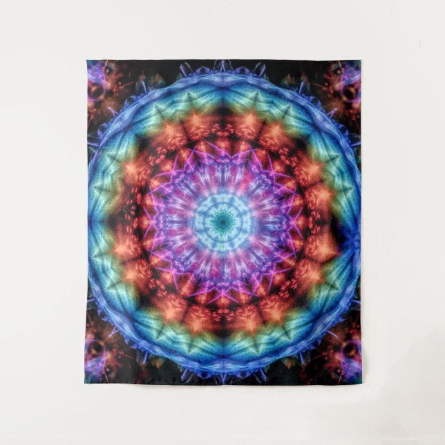 Vibrant Rainbow Kaleidoscope Colourful Mandala  Tapestry (Front)