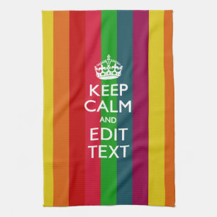 Vibrant Rainbow Keep Calm And Your Text Customize Kitchen Towel