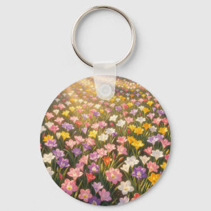 Vibrant Rainbow Lily Flower Field Keychain
