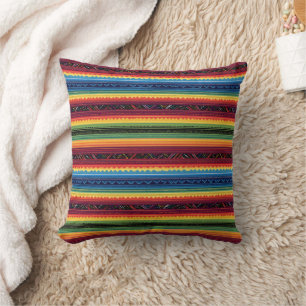 Vibrant Rainbow Mexican Serape Stripes Baby Swaddl Throw Pillow