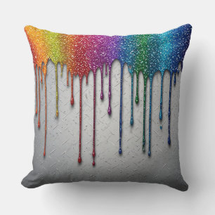 Vibrant Rainbow Paint Drips Throw Pillow
