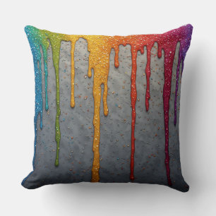 Vibrant Rainbow Paint Drips Throw Pillow