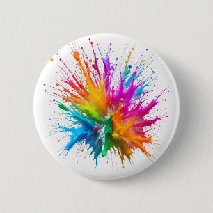 Vibrant Rainbow Paint Splatter Explosion 2 Inch Round Button