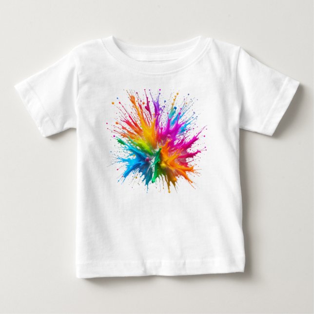 Vibrant Rainbow Paint Splatter Explosion Baby T-Shirt (Front)