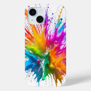 Vibrant Rainbow Paint Splatter Explosion iPhone 15 Case