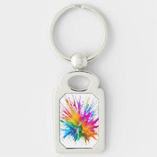 Vibrant Rainbow Paint Splatter Explosion Keychain