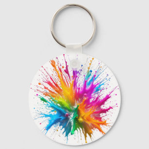 Vibrant Rainbow Paint Splatter Explosion Keychain