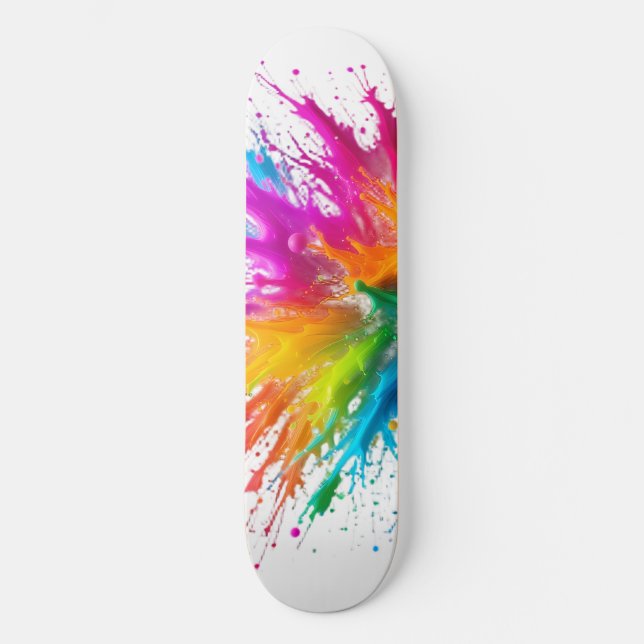 Vibrant Rainbow Paint Splatter Explosion Skateboard (Front)