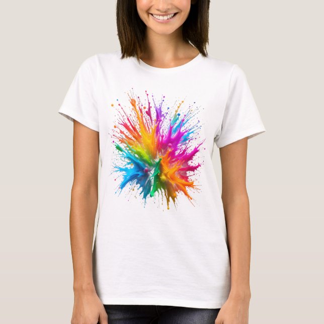 Vibrant Rainbow Paint Splatter Explosion T-Shirt (Front)