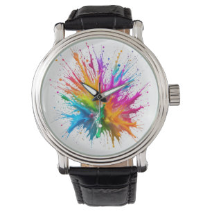 Vibrant Rainbow Paint Splatter Explosion Watch