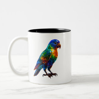 Vibrant Rainbow Parrot Art – Colourful Glass Effec Two-Tone Coffee Mug