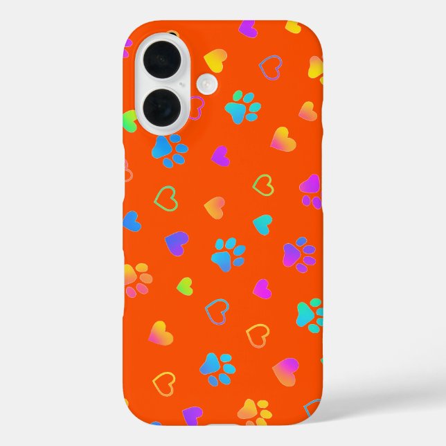 Vibrant Rainbow Paw & Heart Orange Case-Mate iPhone Case (Back)