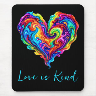 Vibrant Rainbow Poured Paint Heart  Mouse Pad