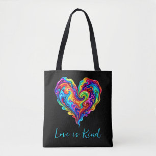 Vibrant Rainbow Poured Paint Heart Tote Bag