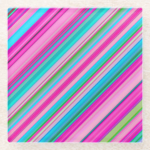 Vibrant Rainbow Stripe Pattern Design Glass Coaster