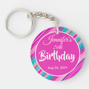 Vibrant Rainbow Stripe Pattern Design Keychain