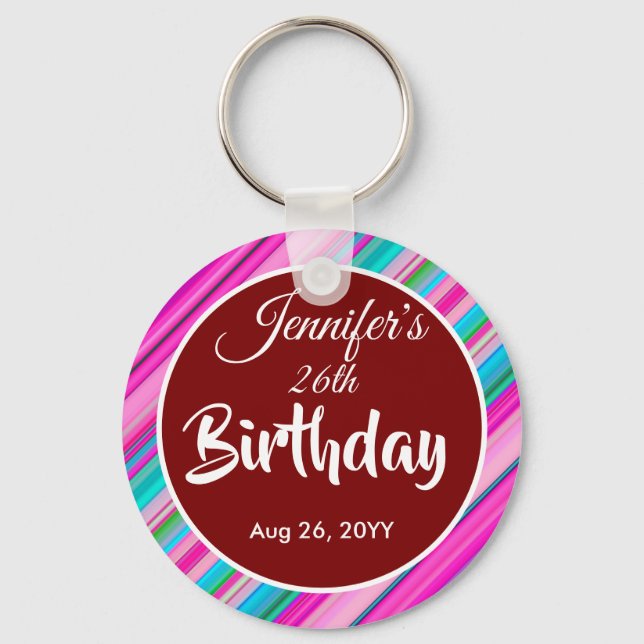 Vibrant Rainbow Stripe Pattern Design Keychain (Front)