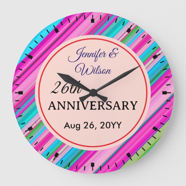 Vibrant Rainbow Stripe Pattern Design Large Clock (Front)