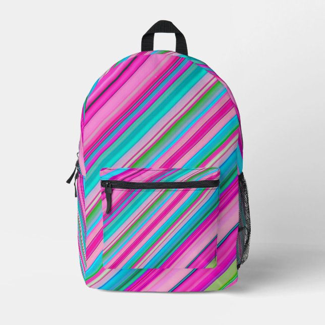 Vibrant Rainbow Stripe Pattern Design Printed Backpack (Front)