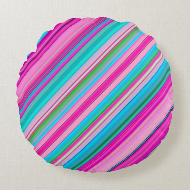 Vibrant Rainbow Stripe Pattern Design Round Pillow (Front)