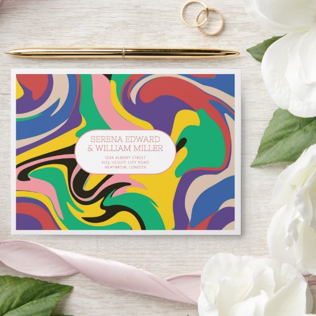 Vibrant Rainbow Swirl Abstract Art Envelope (Wedding)