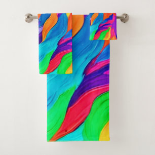 Vibrant Rainbow Swirls Abstract Art Bath Towel Set