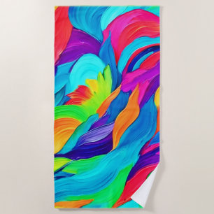 Vibrant Rainbow Swirls Abstract Art Beach Towel