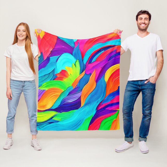 Vibrant Rainbow Swirls Abstract Art Fleece Blanket (In Situ)