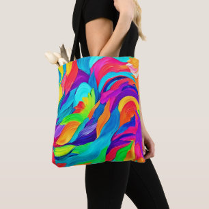 Vibrant Rainbow Swirls Abstract Art Tote Bag