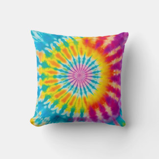 Vibrant Rainbow Tie-Dye Spiral Throw Pillow