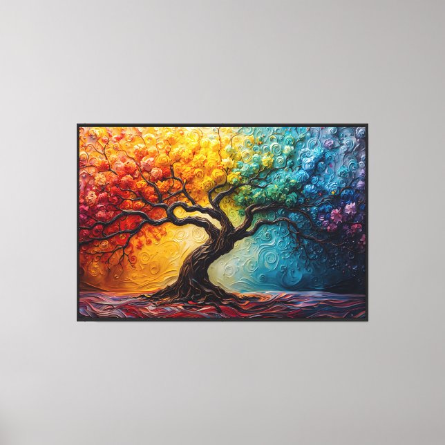 Vibrant Rainbow Tree Canvas Wall Art (Front)