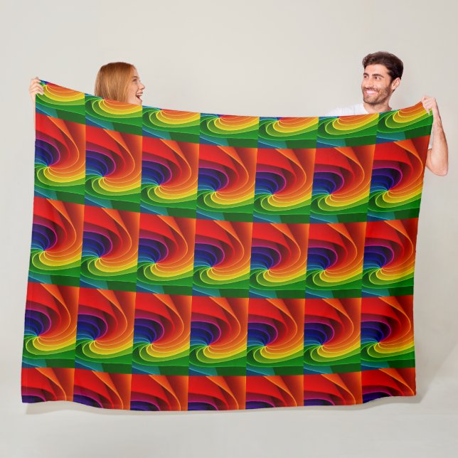 Vibrant Rainbow Vortex Abstract Geometric Art Blan Fleece Blanket (In Situ)