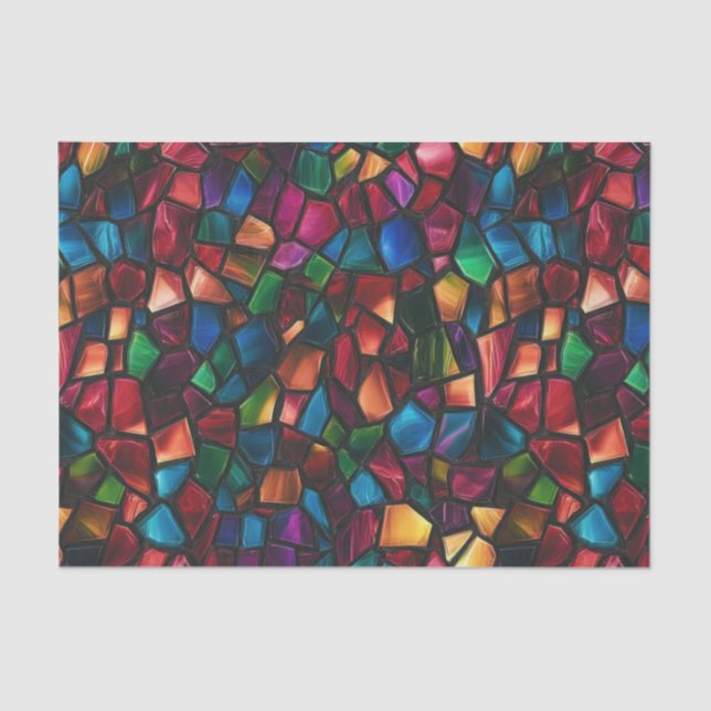Vibrant Rainbow Watercolor Mosaic Stained Glass  Tissue Paper (Front)