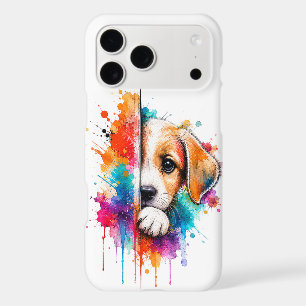 Vibrant Rainbow Watercolor Splash Peeking Puppy