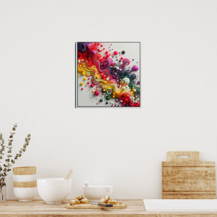 Vibrant Rectangular Abstract Acrylic Fluid Art Poster