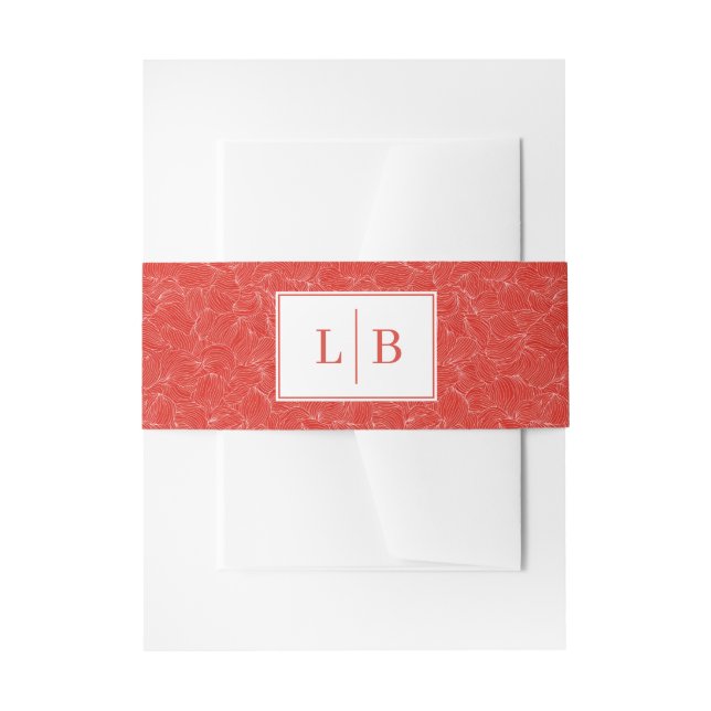 Vibrant Red Abstract Wave Initials Invitation Belly Band (Front Example)