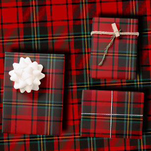 Vibrant Red and Black Scottish Tartan Plaid Wrapping Paper Sheet
