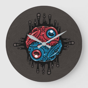 Vibrant Red and Blue Poison Dart Frog Yin Yang Large Clock