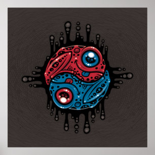 Vibrant Red and Blue Poison Dart Frog Yin Yang Poster